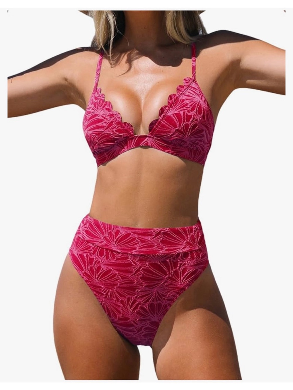 Cupshe Red Floral Lace Two-Piece Bikini Set